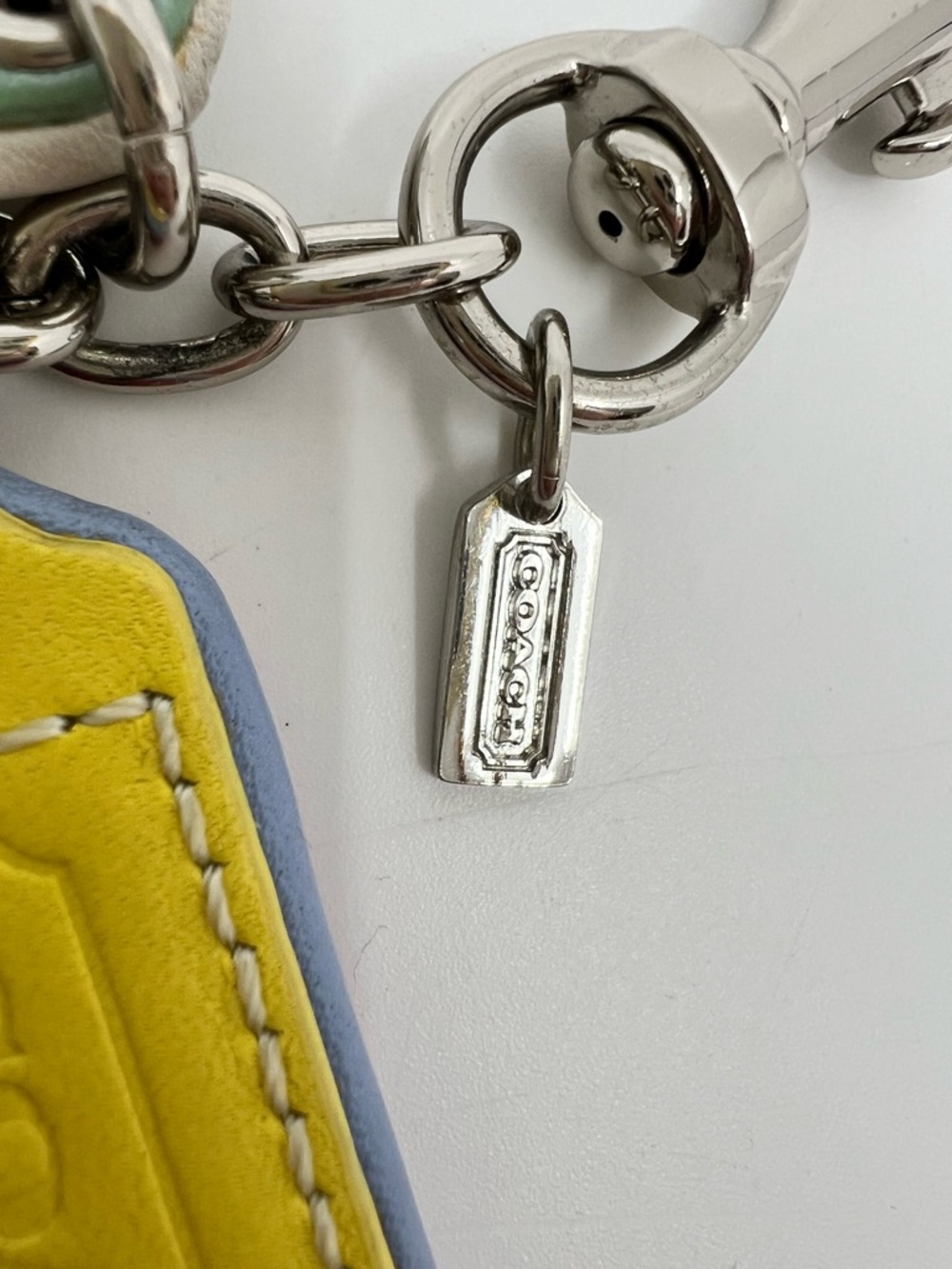 COACH Bright Leather Lozenge Multi 5-Hangtag Bag Charm Dog Leash Clip - Picture 7 of 12